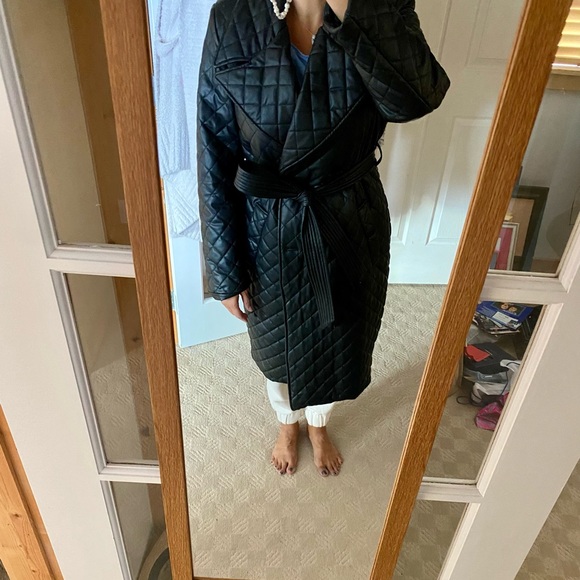 Size M black 100% polyester Avec Les Filles quilted trench coat, double breasted - Picture 6 of 12